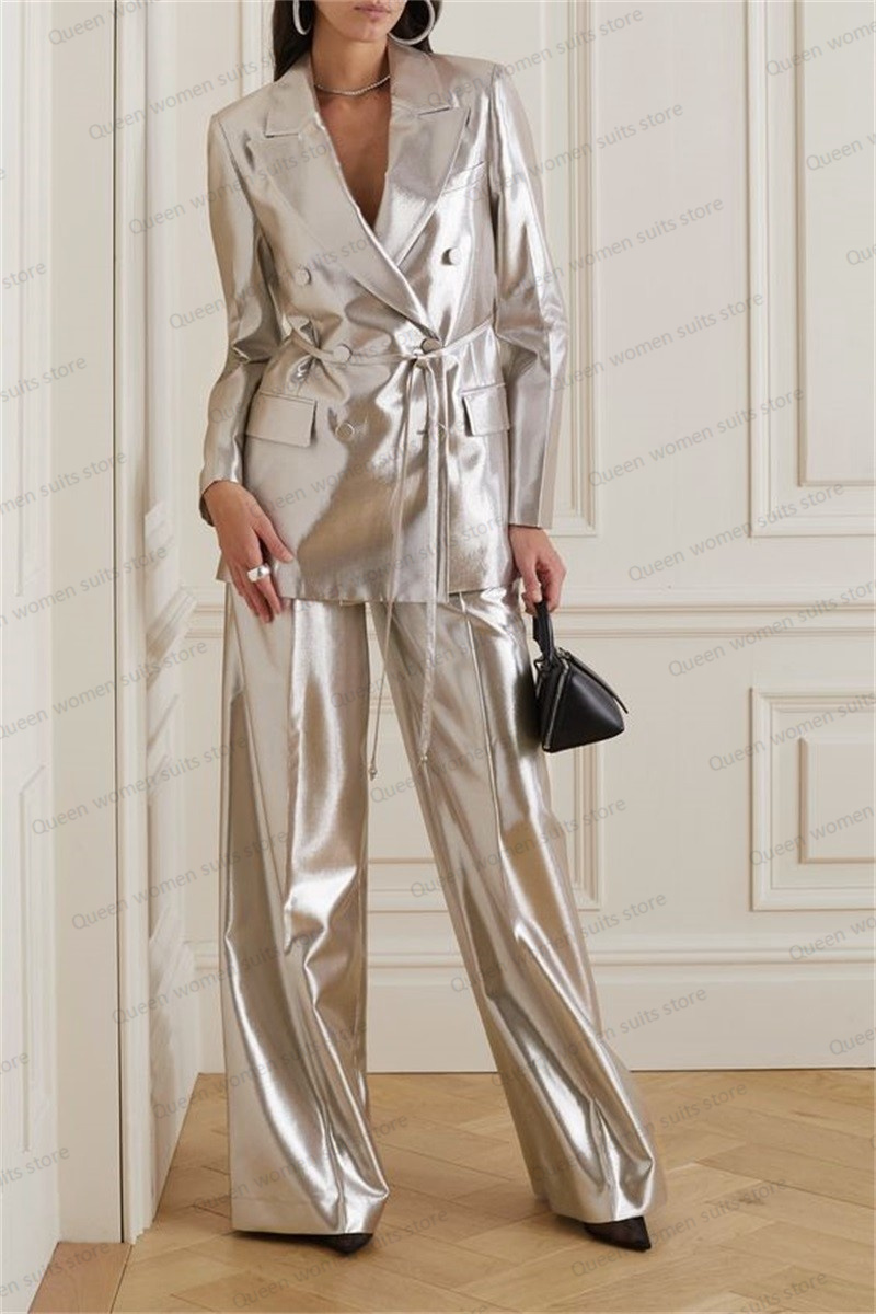 Women Formal Wear Belt - Glänzende Satin Hochzeit Frauen Anzug Set