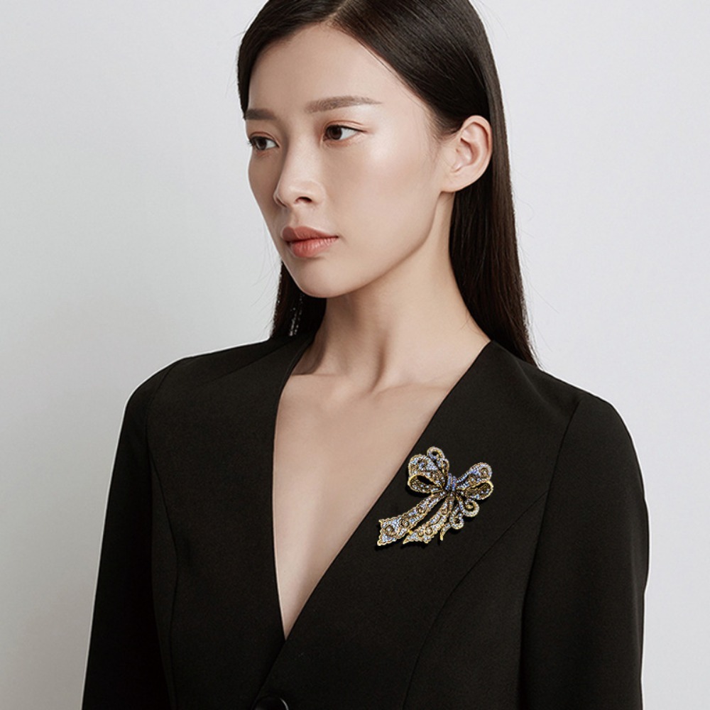 Women'S Formal Wear Accessories - Vintage Schleifenförmige Brosche, Eleganter Strass-Verzierter Schmuck