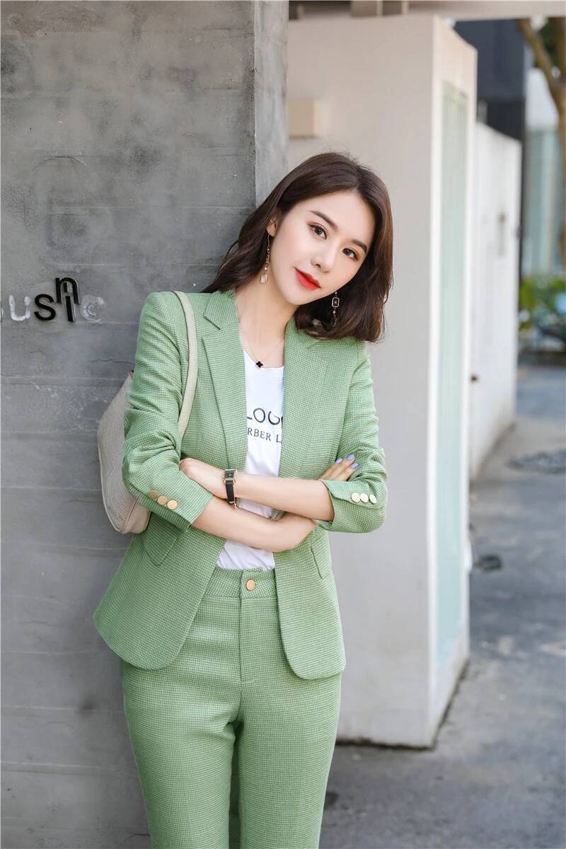 Women Formal Wear For Interview - Neuartige grüne Uniform-Designs, Hosenanzüge für Damen,