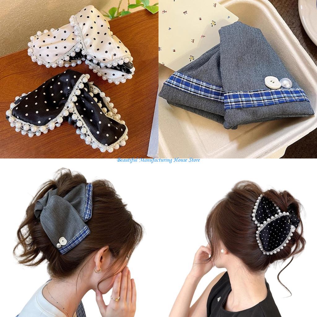 Formal Wear Hairstyles For Women - E56A Elegante übergroße Krallenklammer mit Stoff-Haarschleife