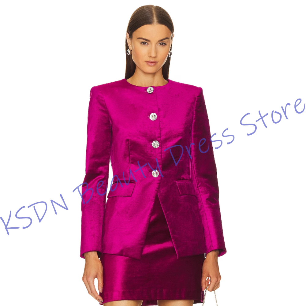 Women Formal Wear Pants - Schicker Damen-Einreiher-Anzug in Pink, Satin-Zweiteiler (Jacke