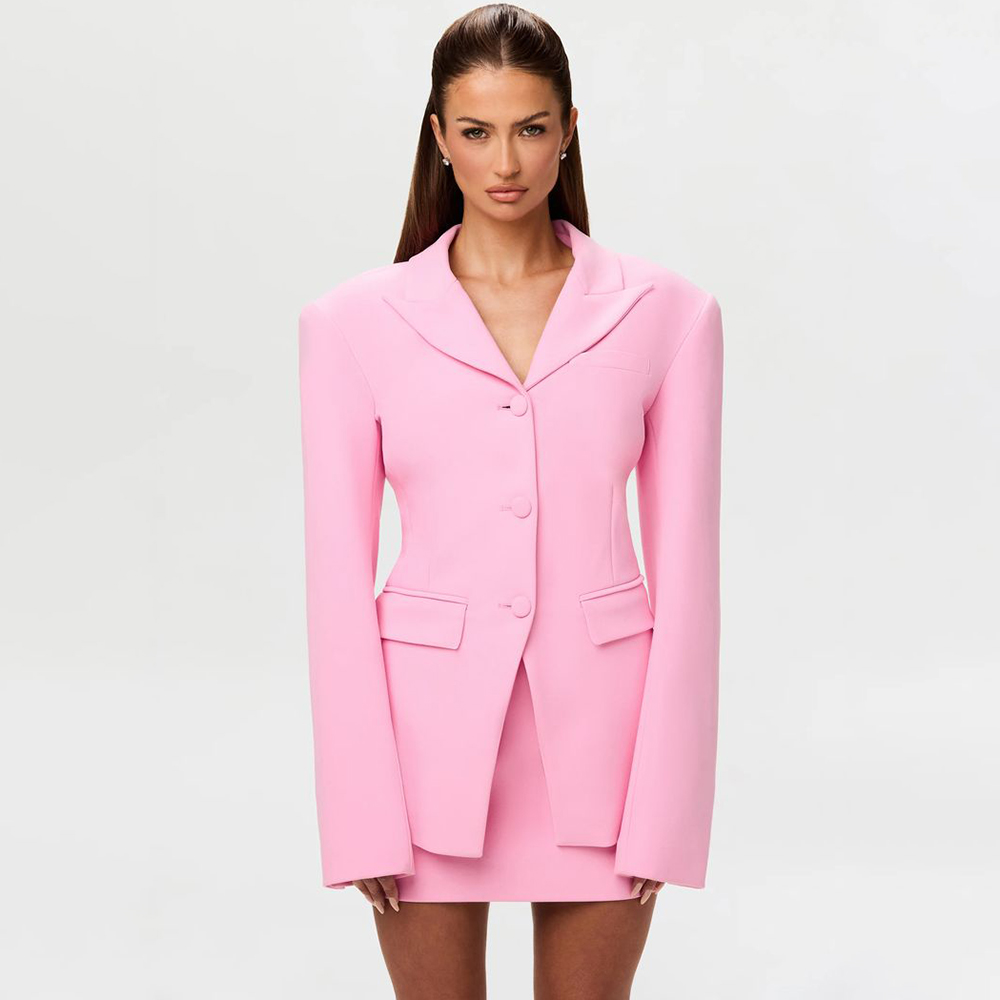 Women Formal Wear Pants - Lebhaft Rosa Damen 2-Teiliges Anzug-Set Spitzrevers