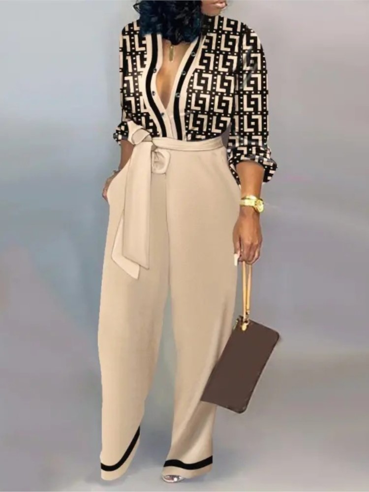 Women'S Formal Wear Jumpsuit - Frauen Mode Brief Drucken Langarm Overall