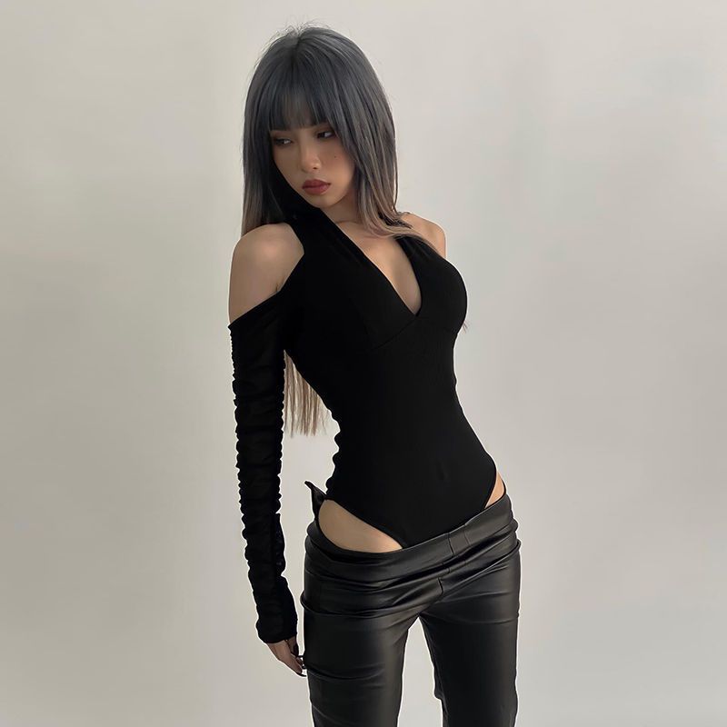 Women'S Formal Wear Jumpsuit - Damen Sexy Ausgeschnittener Bodysuit Langarm Off-Shoulder