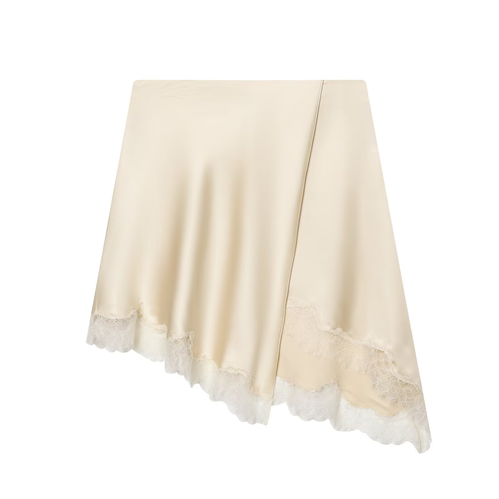 Yellow Formal Wear Women - Eleganter Satinrock mit Spitzenbesatz für Damen,