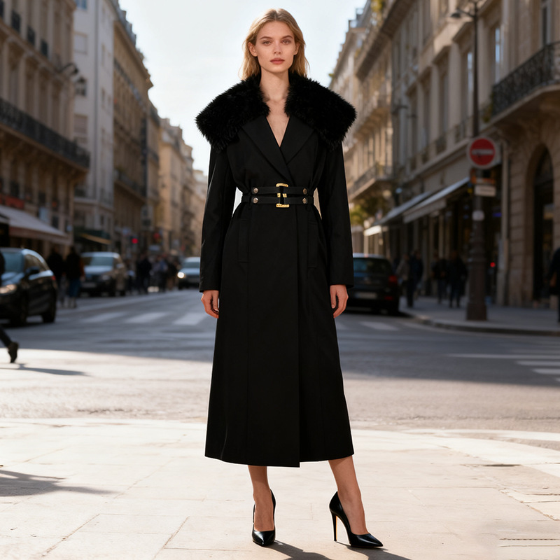 Women Formal Wear Belt - Pelz Frauen Mantel Windjacke Mit Gürtel