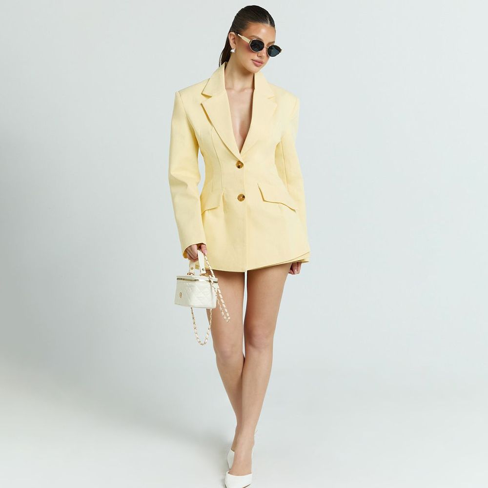 Hellgelbes 2-teiliges Damenanz – Yellow Formal Wear Women Bewertung und Preis