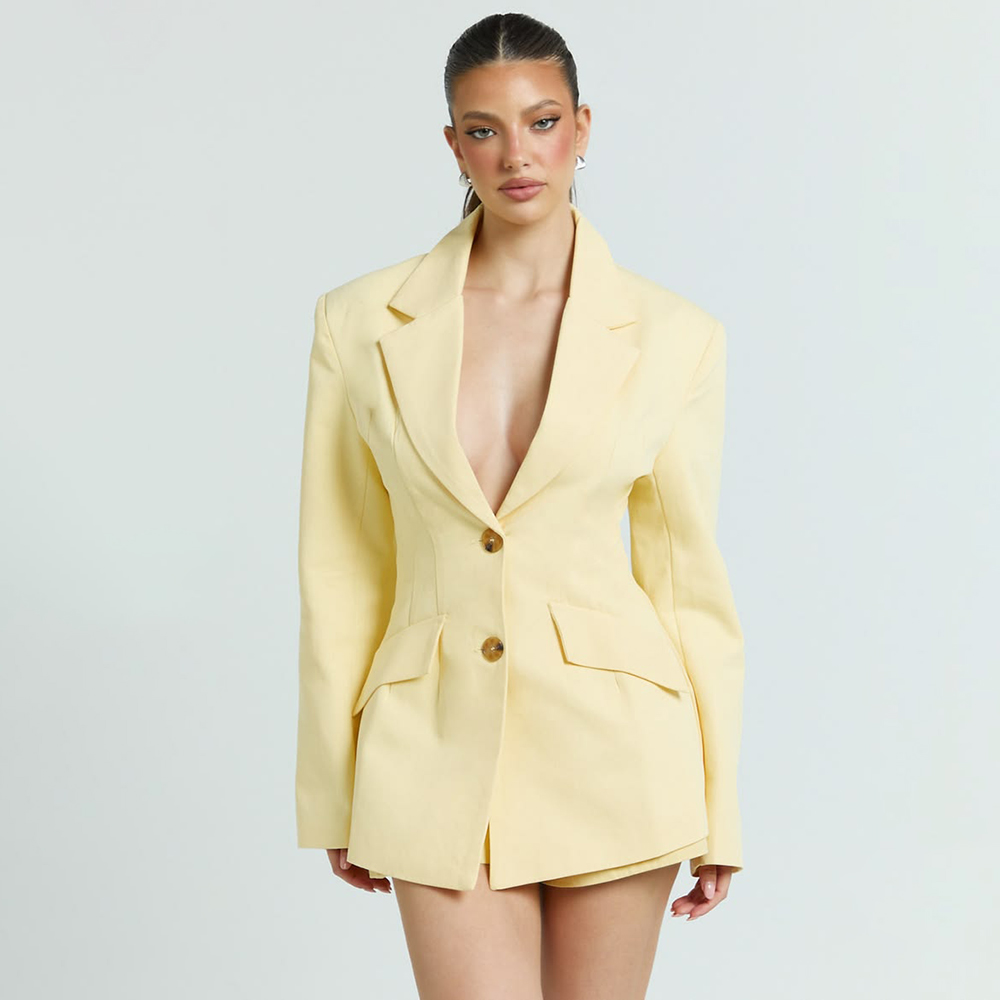 Hellgelbes 2-teiliges Damenanz – Yellow Formal Wear Women Bewertung und Preis