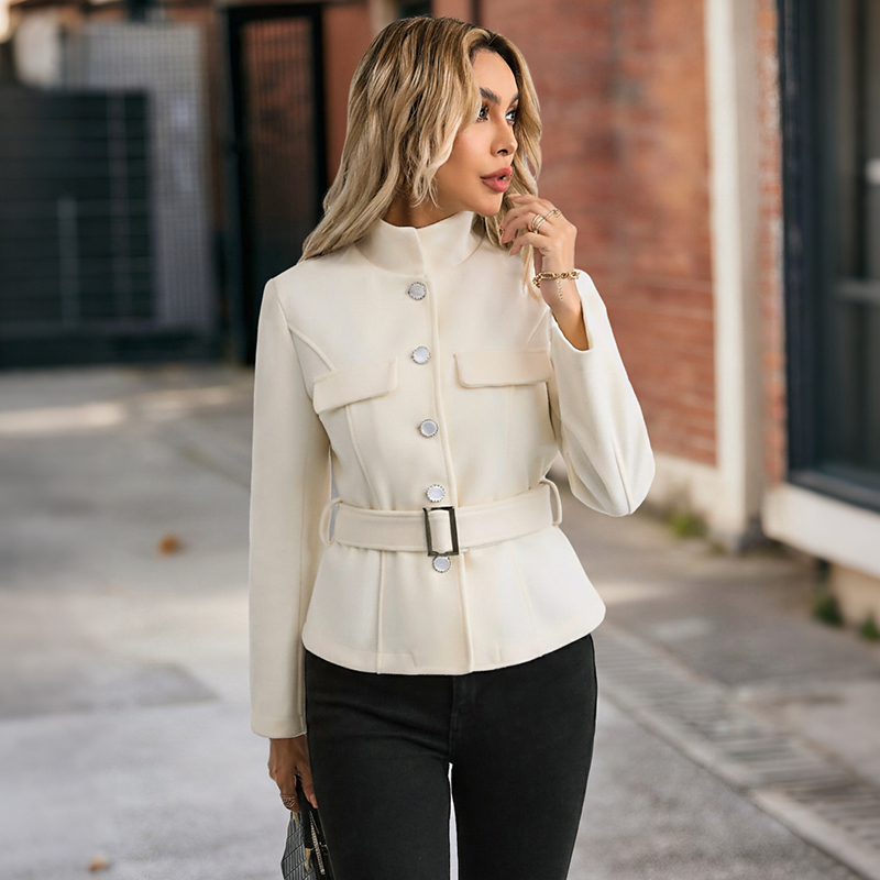Damen Weiße Jacke mit Stehkrag – Women Formal Wear Belt Bewertung und Preis
