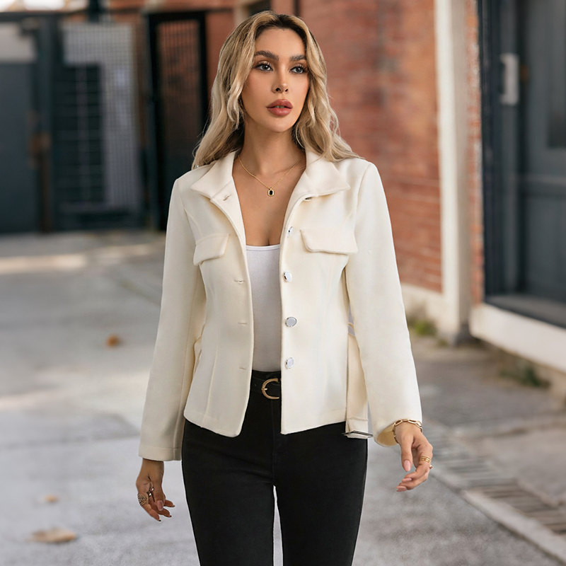 Damen Weiße Jacke mit Stehkrag – Women Formal Wear Belt Bewertung und Preis