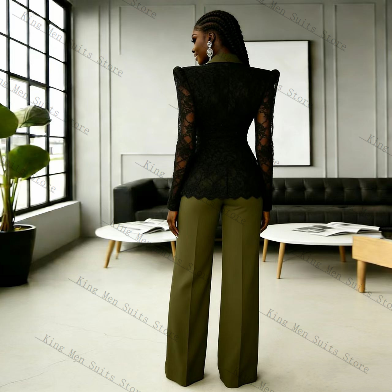 Grün-Schwarzes Spitzen-Damenan – Women Formal Wear Trousers Bewertung und Preis