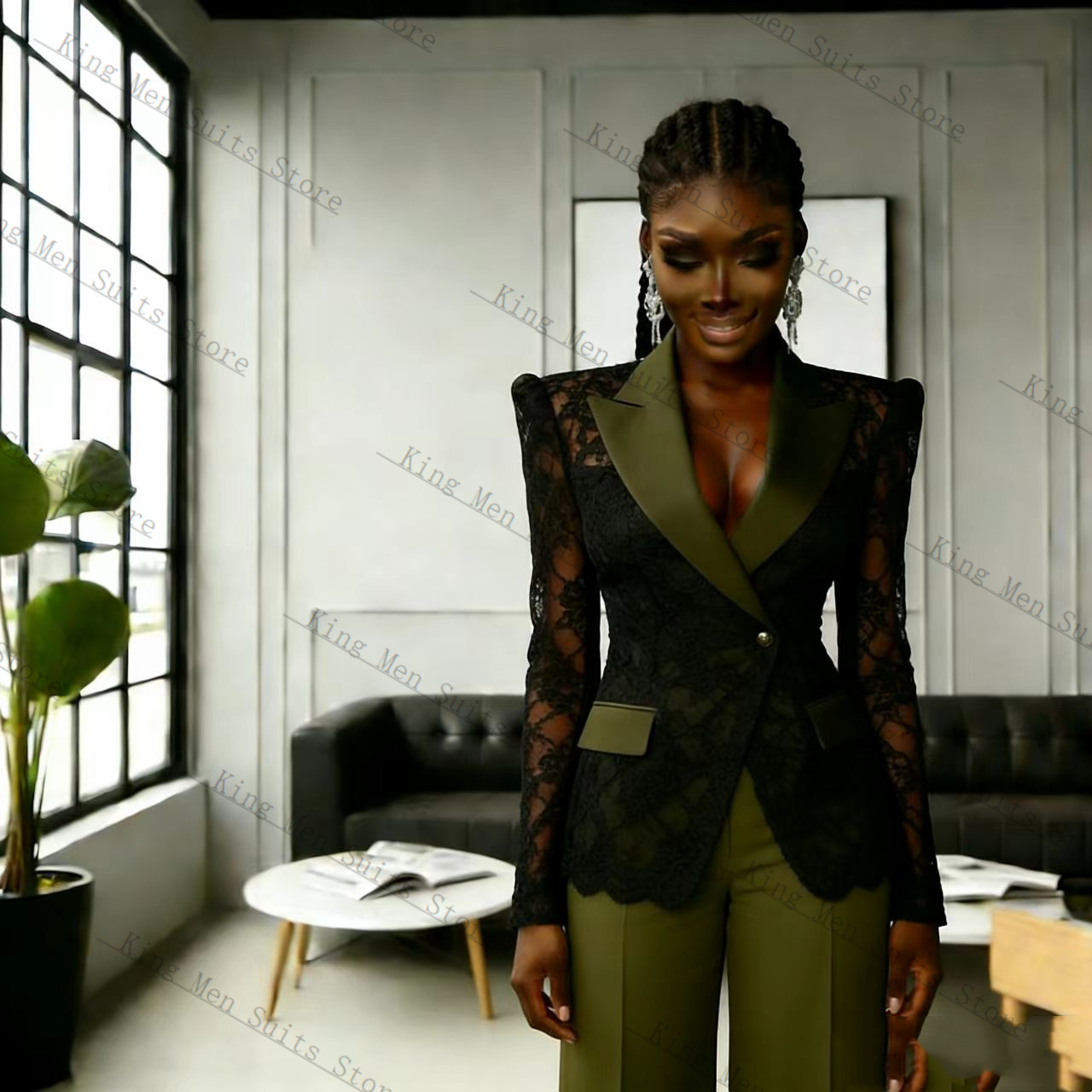 Grün-Schwarzes Spitzen-Damenan – Women Formal Wear Trousers Bewertung und Preis
