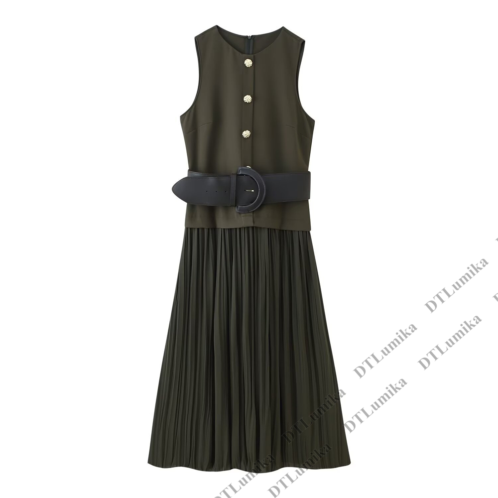 Damen Olivgrünes Ärmelloses Pl – Women Formal Wear Belt Bewertung und Preis