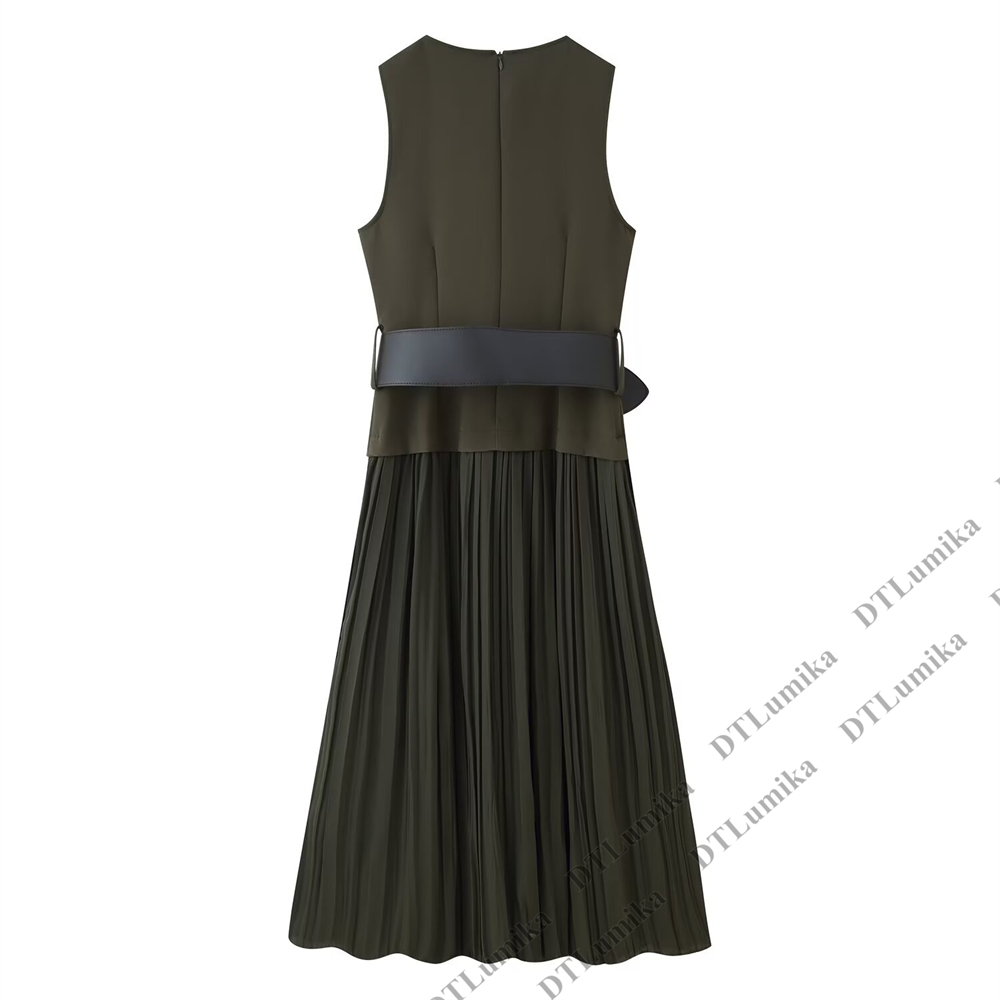 Damen Olivgrünes Ärmelloses Pl – Women Formal Wear Belt Bewertung und Preis