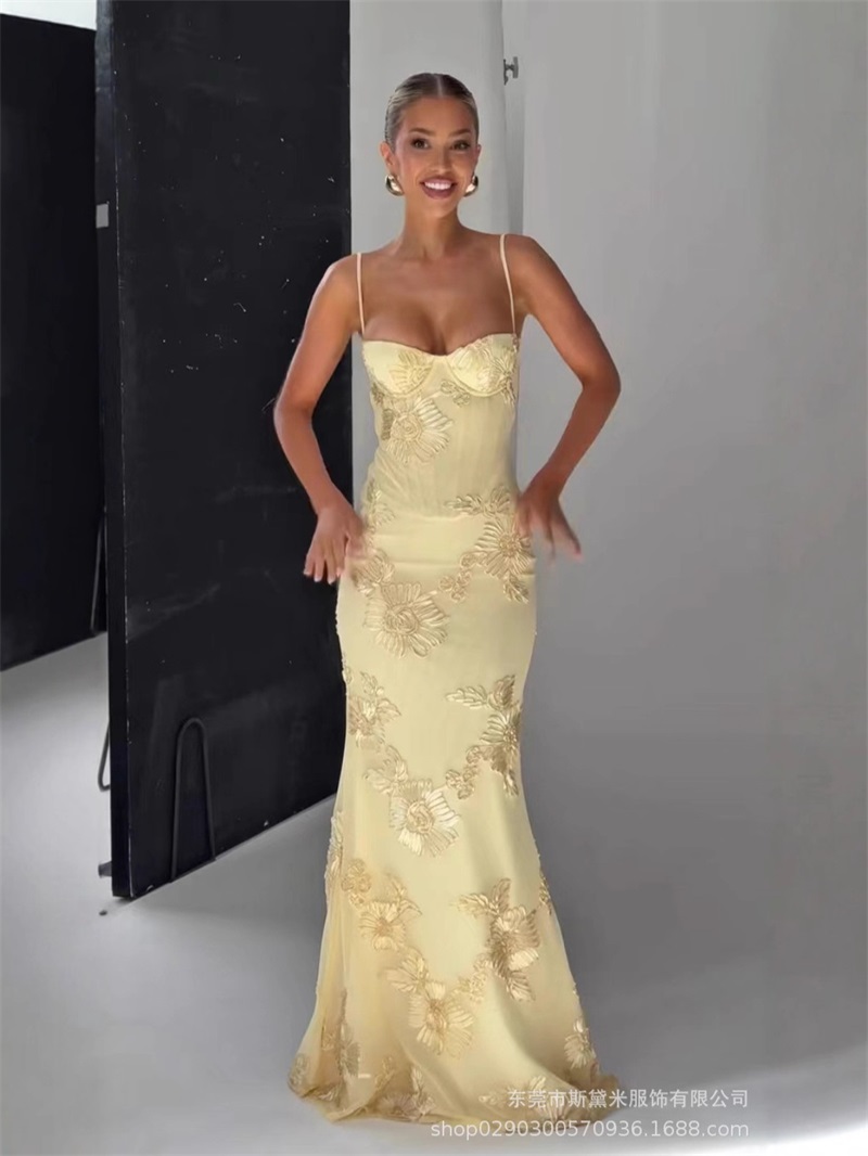 Gelbe Stickerei Frauen Abendkl – Yellow Formal Wear Women Bewertung und Preis