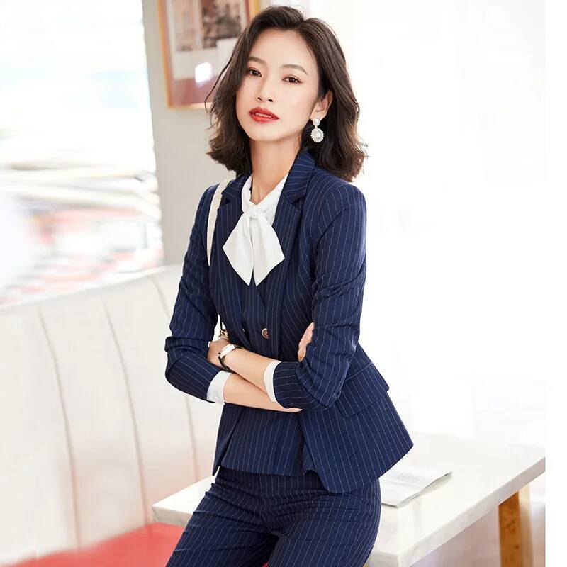 Mode Gestreifte Formale Anzüge – Women Formal Wear For Interview Bewertung und Preis