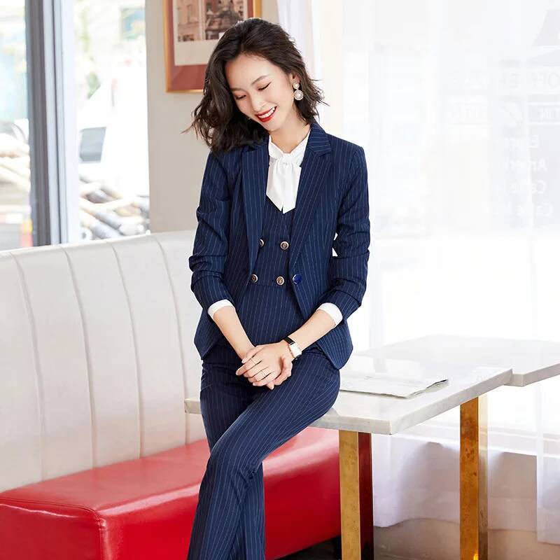 Mode Gestreifte Formale Anzüge – Women Formal Wear For Interview Bewertung und Preis